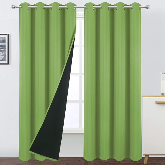 100% Blackout Curtains 52 x 84 Inches Long Thermal Insulated White Curtains with Black Liner Set of 2 Panels for Nursery Room