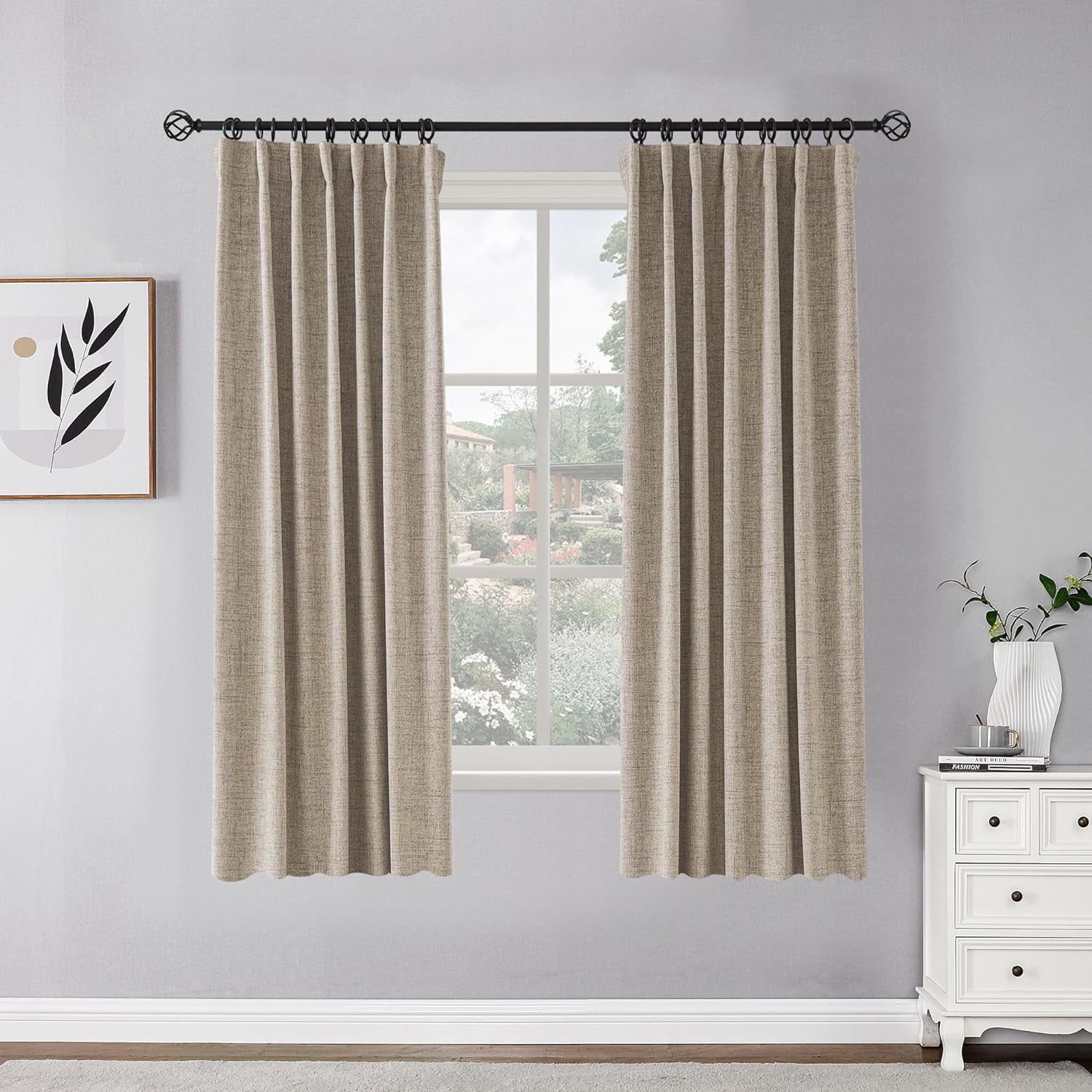 100% Blackout Curtains 63 Inches Length Long, Linen Thermal Insulated ...