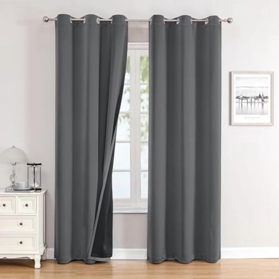 100% Blackout Curtains 78 inch Long for Bedroom with Black Liner, 2 Thick Layers Total Blackout Thermal Insulated Grommet Window Curtains 2 Panels Set (Grey, 42 x 78 Inch)