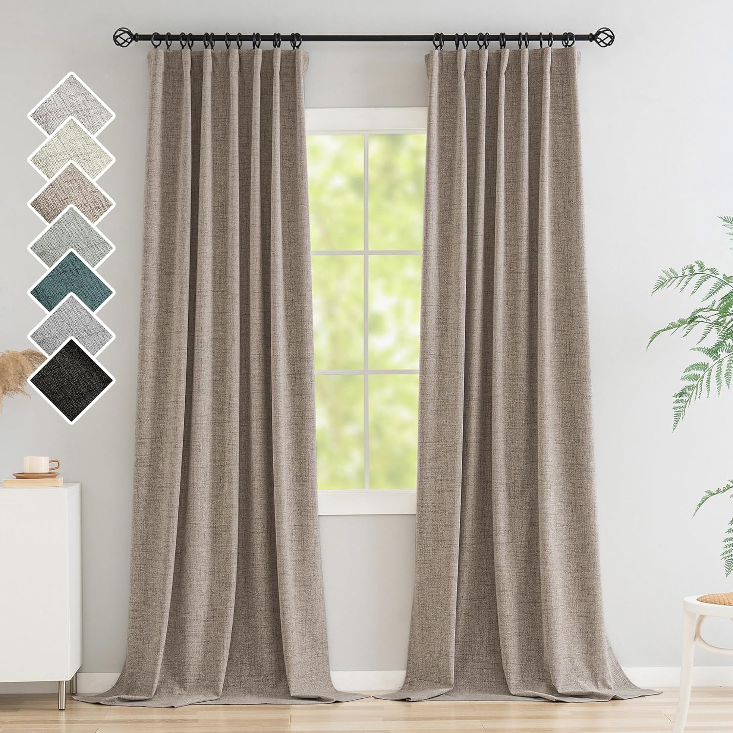 100% Blackout Curtains 84 Inches Length Long, Linen Thermal Insulated ...