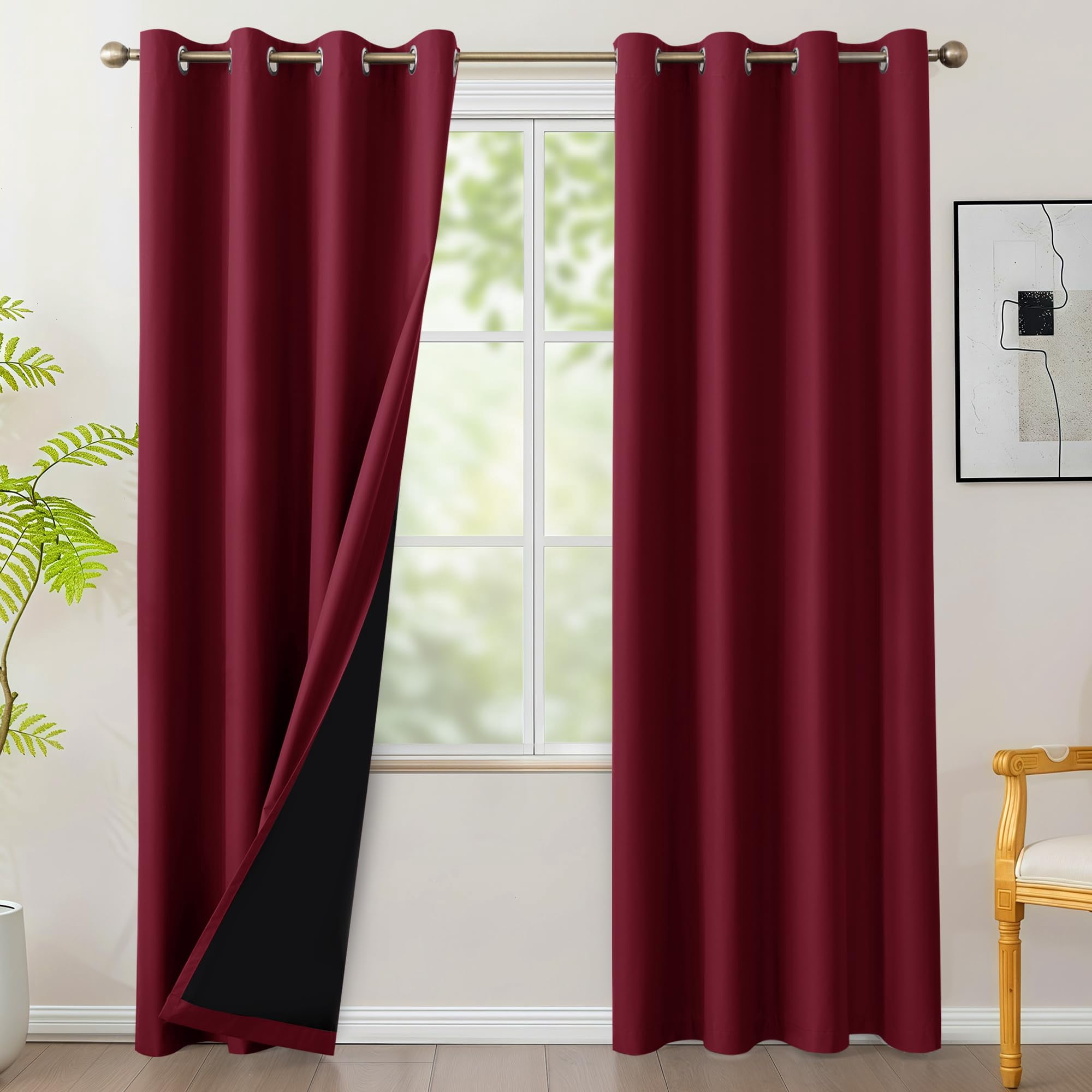 100% Blackout Curtains 84 inches Long, 4 Panels Full Light Blocking Privacy Protection Window Drapes, Grommet Total Room Darkening Curtain with Black Backing for Bedroom, Living Room, Grey