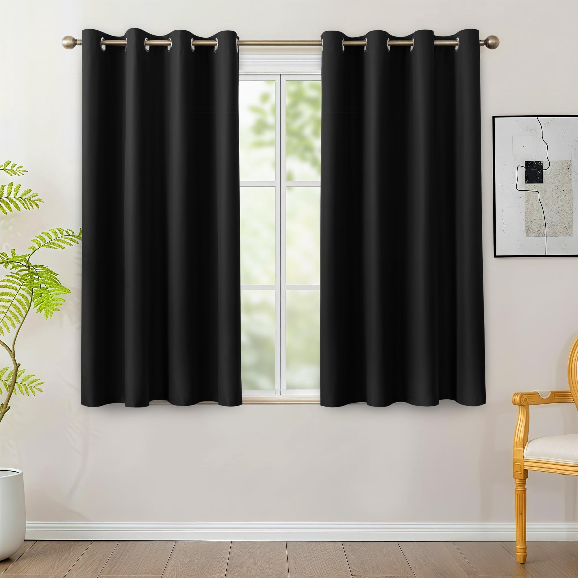 100% Blackout Curtains 84 inches Long, 4 Panels Full Light Blocking Privacy Protection Window Drapes, Grommet Total Room Darkening Curtain with Black Backing for Bedroom, Living Room, Grey