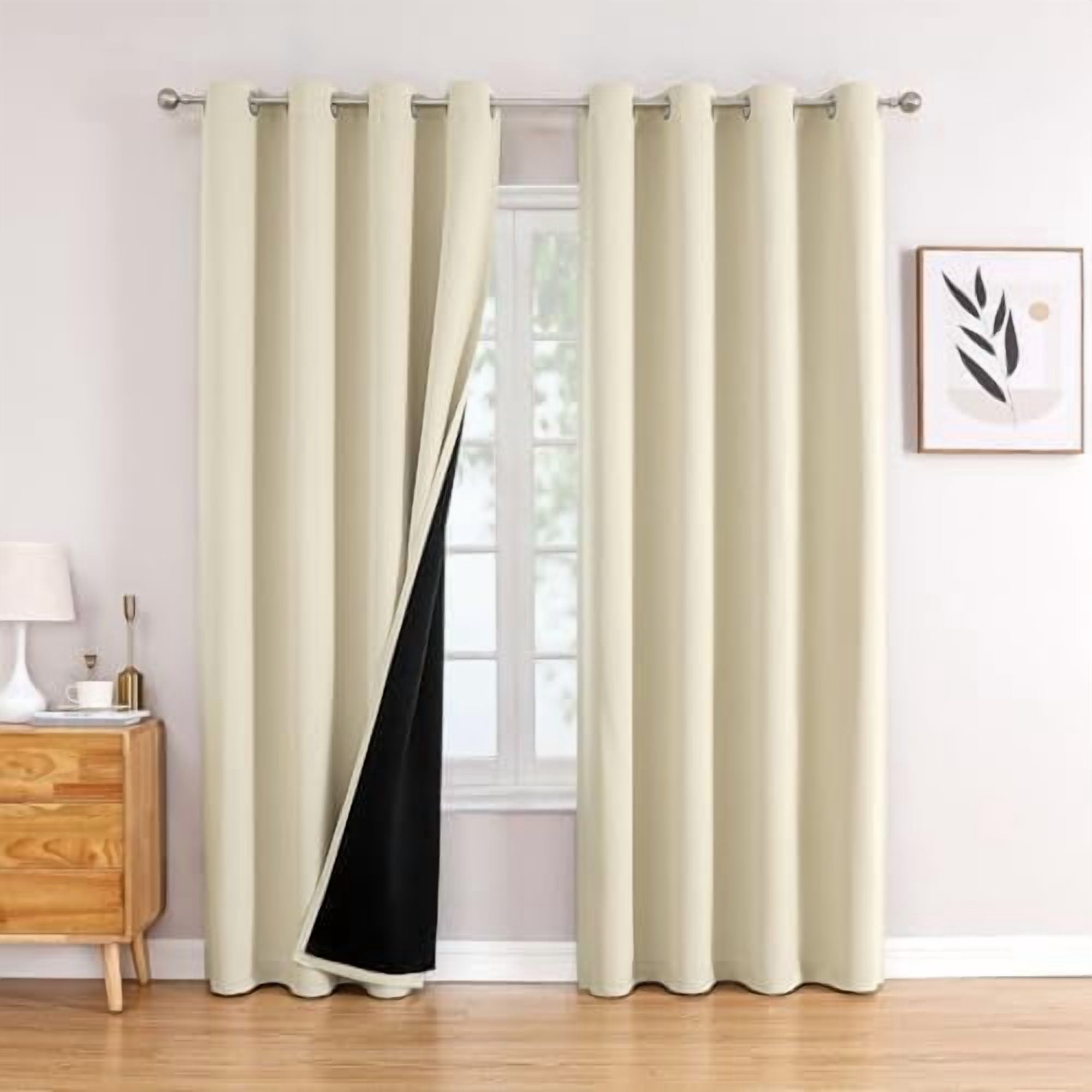 100% Blackout Curtains 95 inch Long for Bedroom with Black Liner, 2 ...