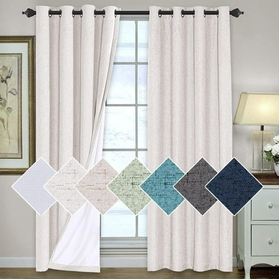 100% Blackout Curtains for Bedroom 108 Inches Long Grommet Linen Face Full Light Blocking Curtain Drapes for Living Room Thermal Linen Look Curtains 2 Panels Set, 52" W x 108" L, Navy