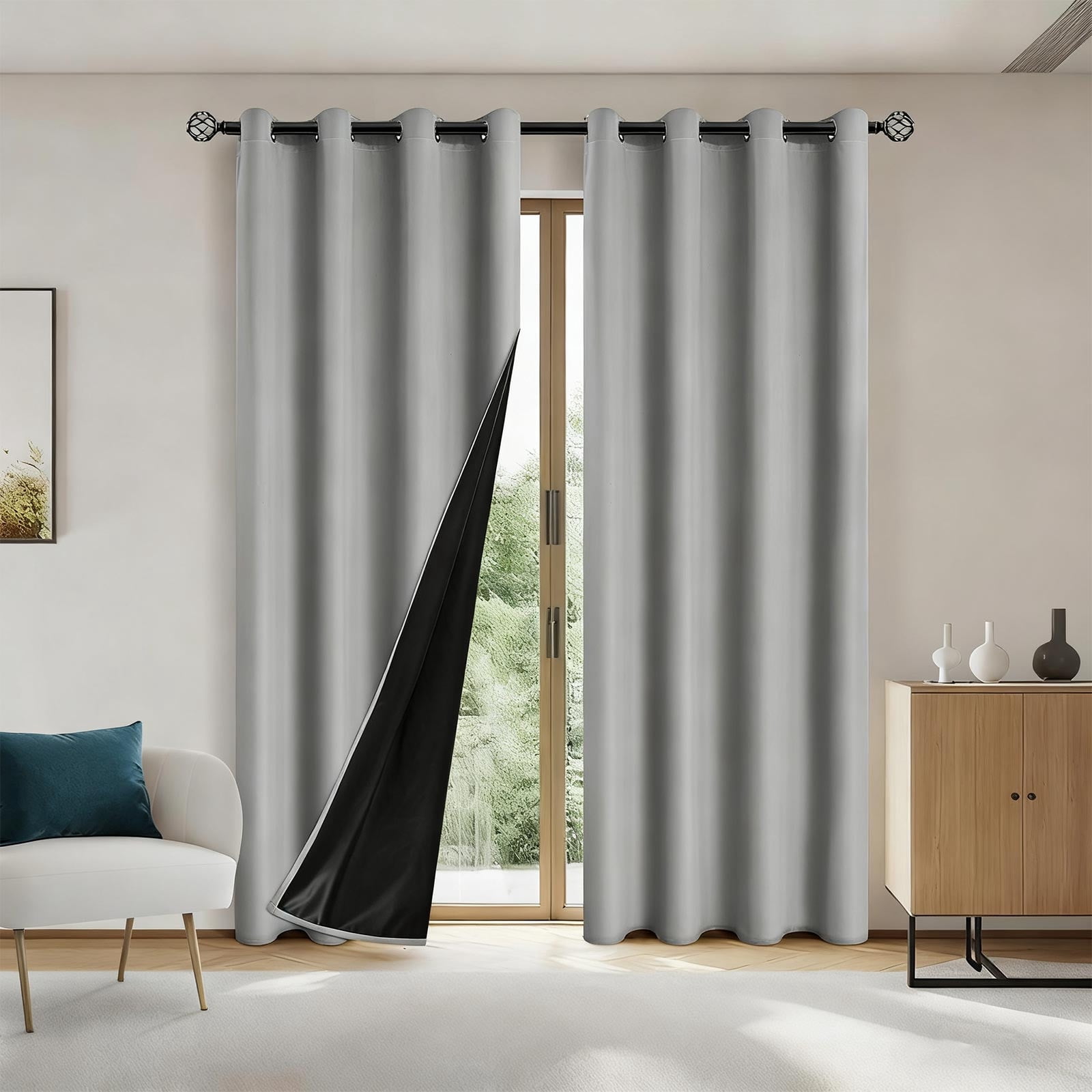 100% Blackout Curtains for Bedroom 80 Inch Length 2 Panels Set, Solid Thermal Insulated Energy Saving Rod Pocket Window Treatment Curtains Blackout Drapes, W40 x L80 Inch, Grey