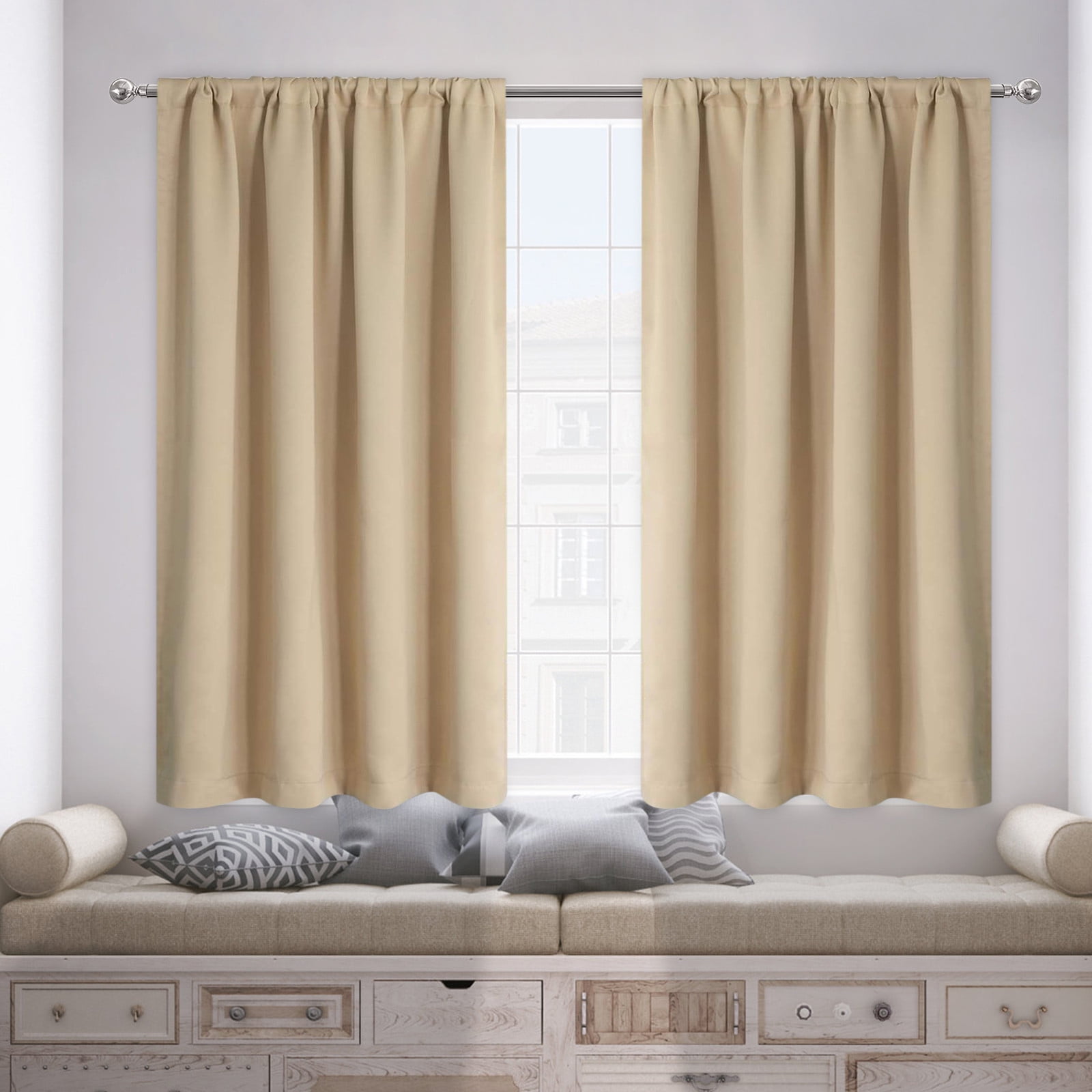 100% Blackout Curtains for Bedroom 84 Inches Long, Back Tab/Rod Pocket Living Room Drapes, Thermal Insulated Blackout Curtains 2 Panels Set, 38" W x 84" L, Beige
