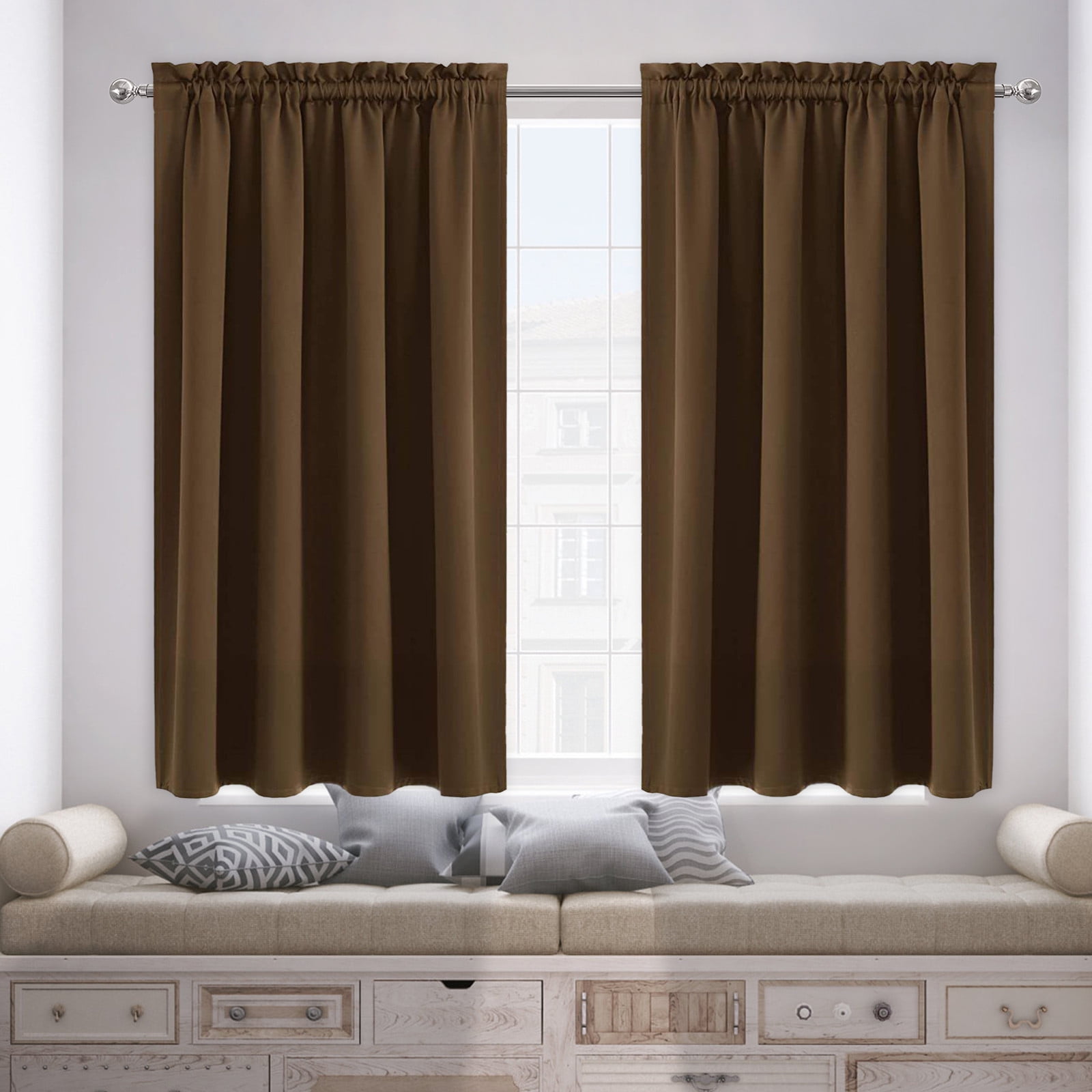 100% Blackout Curtains for Bedroom 84 Inches Long, Back Tab/Rod Pocket Living Room Drapes, Thermal Insulated Blackout Curtains 2 Panels Set, 38" W x 84" L, Brown