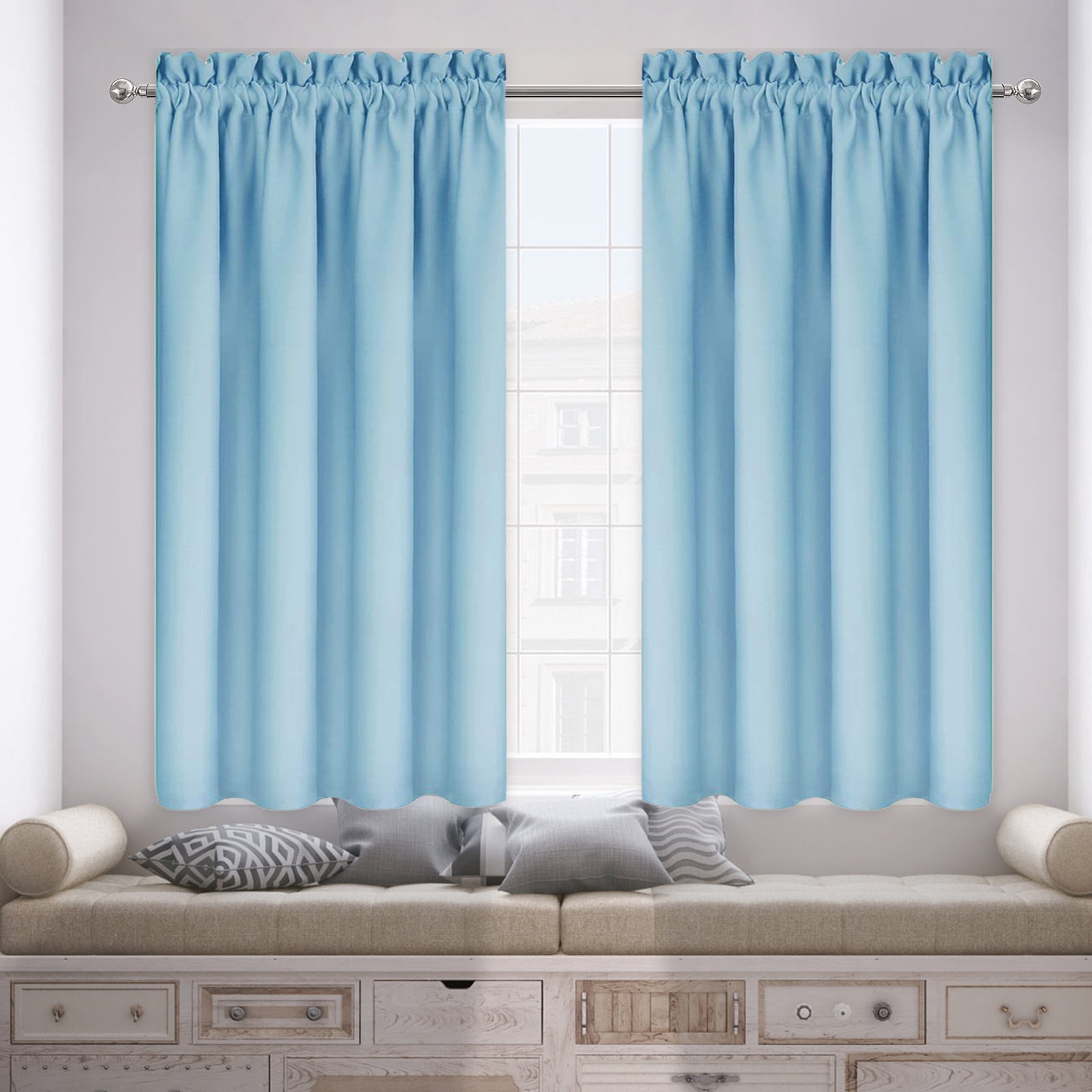 100% Blackout Curtains for Bedroom 84 Inches Long, Back Tab/Rod Pocket Living Room Drapes, Thermal Insulated Blackout Curtains 2 Panels Set, 38" W x 84" L, Light Blue