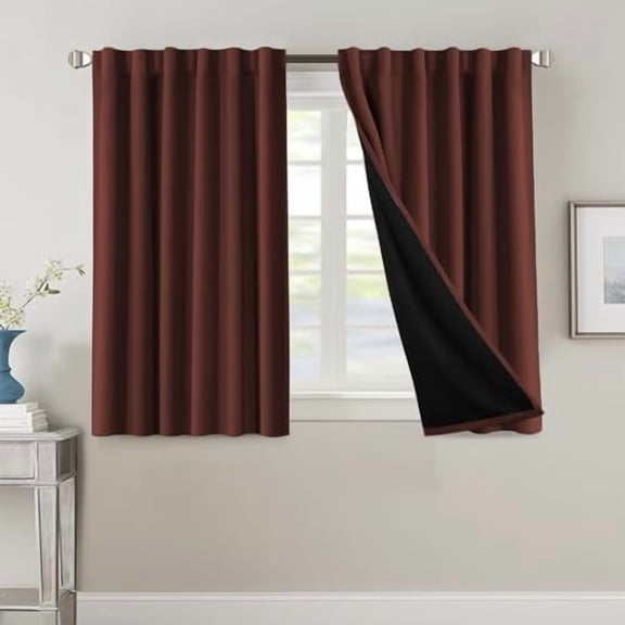 100% Blackout Curtains for Bedroom with Black Liner Full Room Darkening Curtains 45 Inch Long Thermal Insulated Back Tab/Rod Pocket Window Drapes for Living Room, 2 Panels, Rust