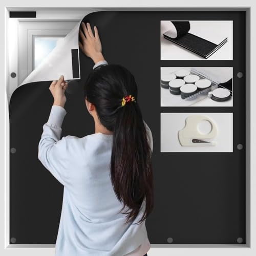 100% Blackout Curtains for Bedroom, Magnetic Portable Blackout Shades for Travel, Black Out Window Cover No Drill Cuttable for Bedroom, Nursery, Media Room, RV, 39x57 inch