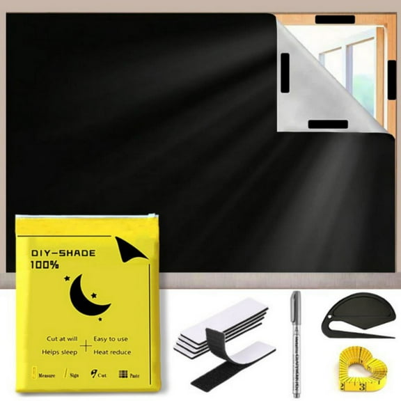 100% Blackout Curtains for Bedroom, Portable DIY Window Blinds,No Drill Window Shades and Blackout Blinds with Stickers for Baby Nursery, Travel, Dorm Room- 57"x39"