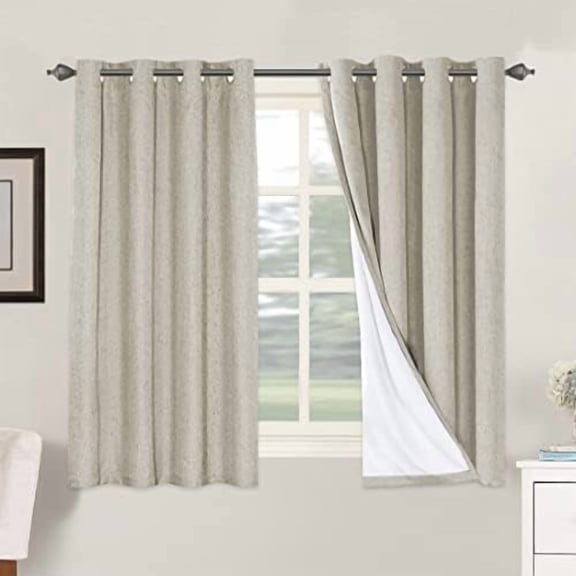 100% Blackout Curtains for Bedroom Thermal Insulated Linen Textured Curtains Heat and Full Light Blocking Drapes Living Room Curtains 2 Panel Sets, Cobblestone, 52x54 Inch