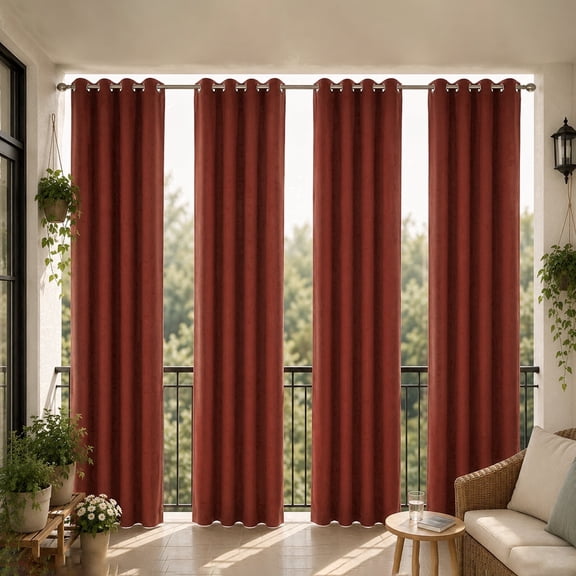 LANTINGSHENG Linen Texture Curtains Thermal Grommet Top 100% Blackout Curtains for Living Room,Orange Brown,38" W x 84" L,4 Panels
