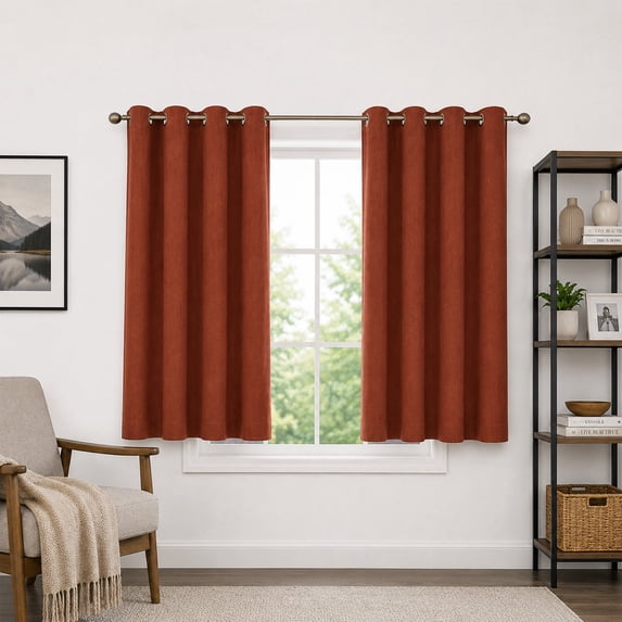 LANTINGSHENG 100% Blackout Curtains Linen Texture Suitable for Bedroom and Living Room Privacy Protection Grommet Top,Orange Brown,38" W x 54" L,2 Panels