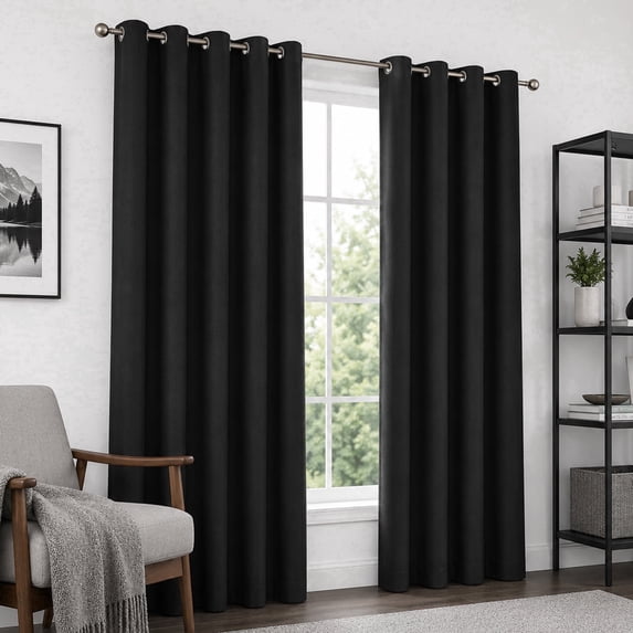 LANTINGSHENG 100% Blackout Curtains Linen Texture Suitable for Bedroom and Living Room Privacy Protection Grommet Top,Black,54" W x 108" L,2 Panels