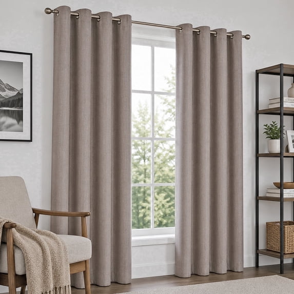 LANTINGSHENG 100% Blackout Curtains Linen Texture Suitable for Bedroom and Living Room Privacy Protection Grommet Top,Khaki,54" W x 95" L,2 Panels
