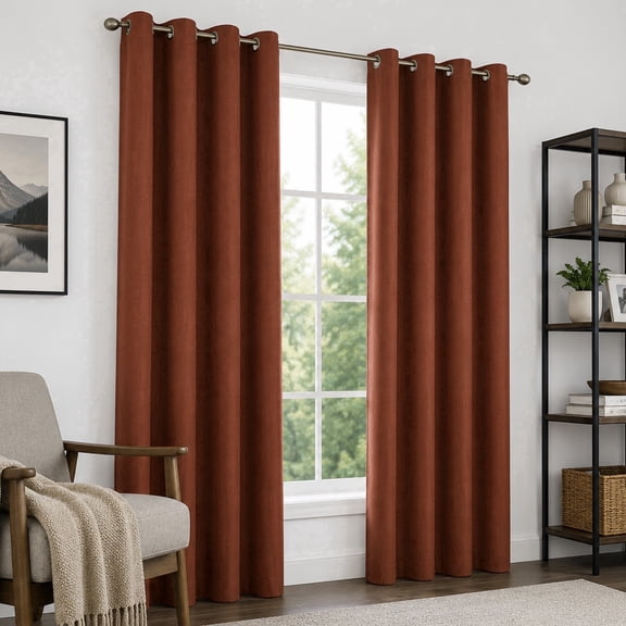 LANTINGSHENG 100% Blackout Curtains Linen Texture Suitable for Bedroom and Living Room Privacy Protection Grommet Top,Orange Brown,54" W x 95" L,2 Panels