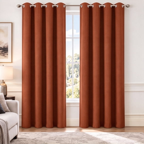 LANTINGSHENG 100% Blackout Curtains Linen Texture Suitable for Bedroom and Living Room Privacy Protection Grommet Top,Orange Brown,54" W x 95" L,2 Panels