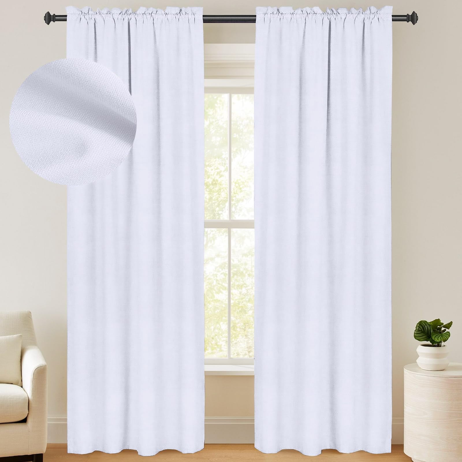 100 Blackout Curtains, Linen Textured Blackout Curtains No Light, Rod
