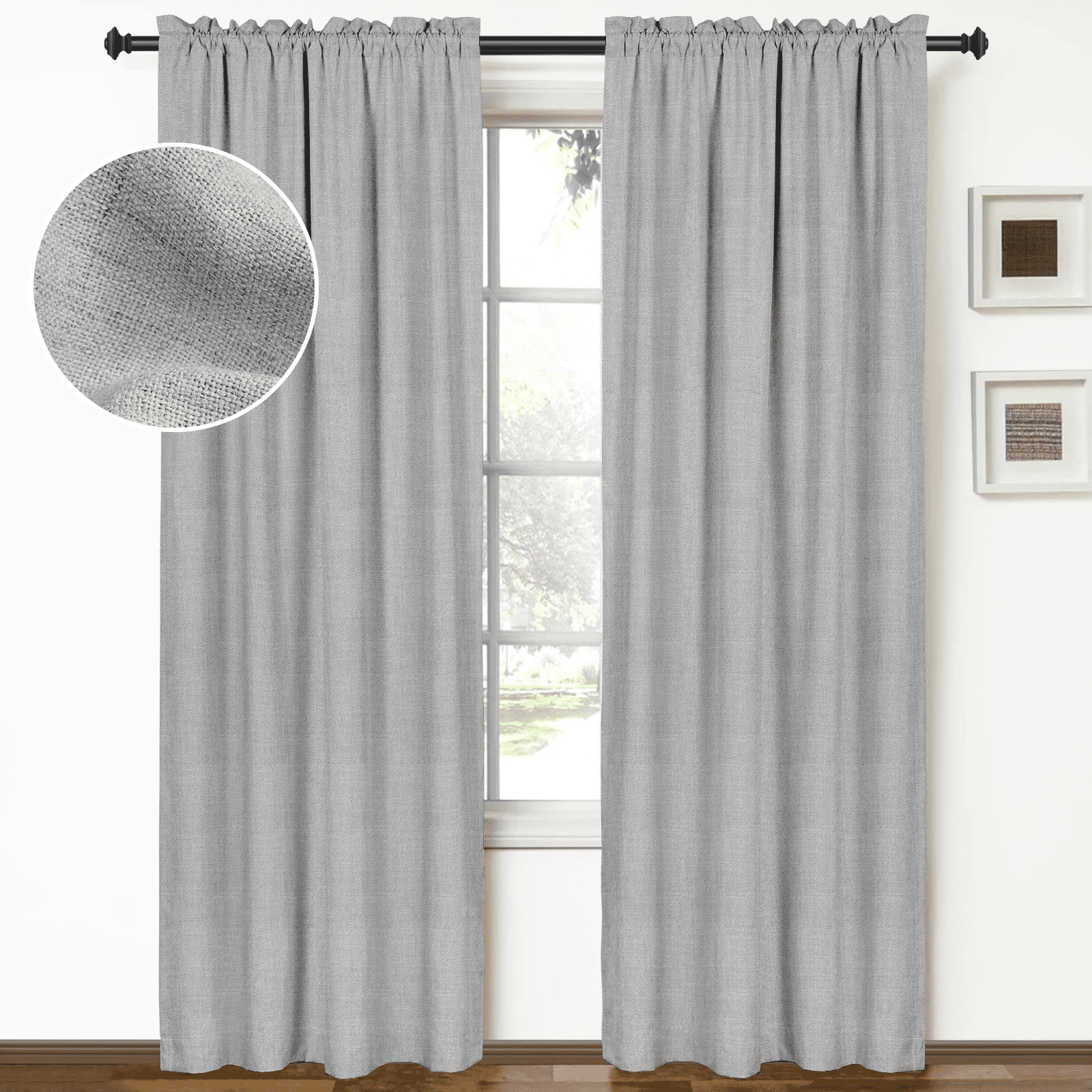 100 Blackout Curtains, Linen Textured Blackout Curtains No Light, Rod
