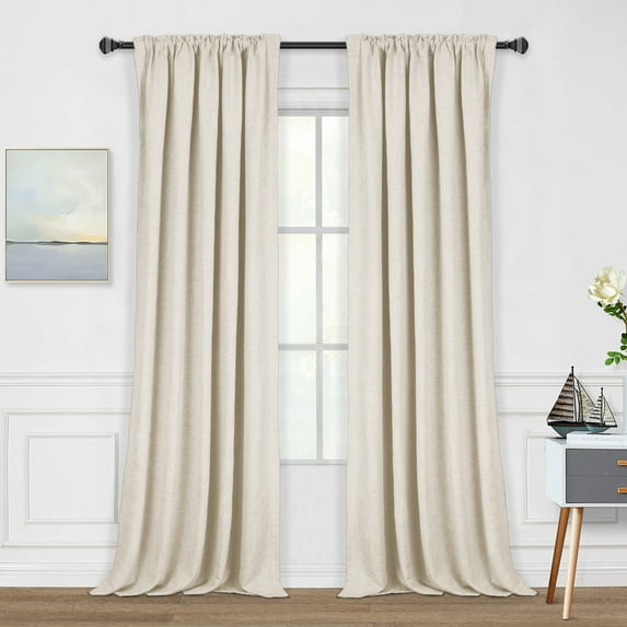 100% Blackout Curtains, Linen Textured Blackout Curtains No Light, Rod Pocket Black Out Curtains & Drapes for Living Room Bedroom-Set of 2 Panels (50" X 108", Cream)