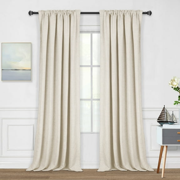 Rose Home Fashion Linen Textured Blackout Curtains, Cream, Rod Pocket, 50" x 96", 2 Panels