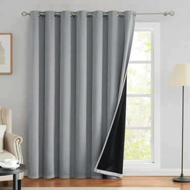 100% Blackout Curtains for Patio Sliding Door - Extra Wide Room Darkening Thermal Insulated Drapes, Soundproof Grommet Room Divider, 100x84 Inches, Grey (Set of 1)