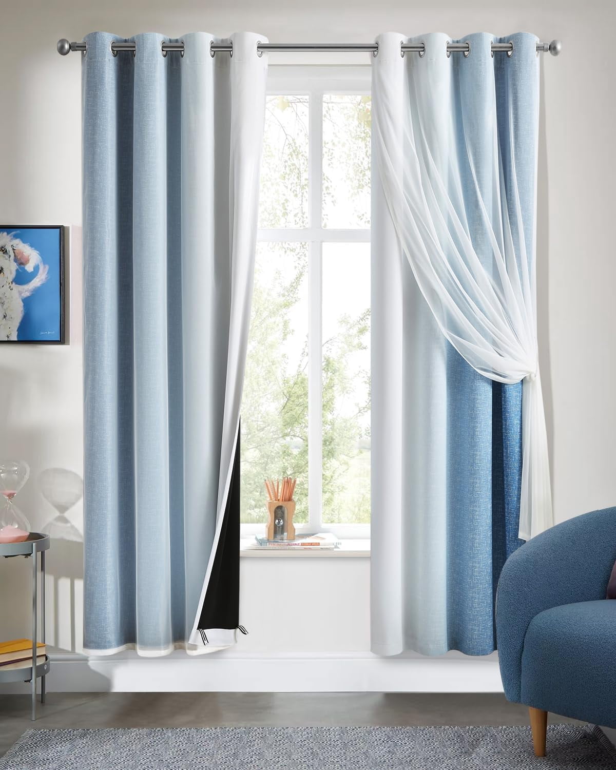 100% Blackout Curtains with Sheer Overlay Mix and Match Double Layer