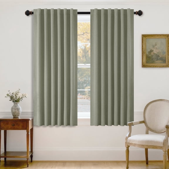 PrimeBeau 100% Blackout Curtains 63 Inch Length 2 Panels Set for Bedroom Windows/Living Room Thermal Insulated linen-like fabric Blend Curtain Rod Pocket/Back Tab Sage