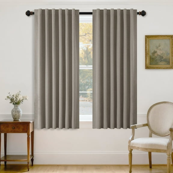 PrimeBeau 100% Blackout Curtains 63 Inch Length 2 Panels Set for Bedroom Windows/Living Room Thermal Insulated linen-like fabric Blend Curtain Rod Pocket/Back Tab Taupe