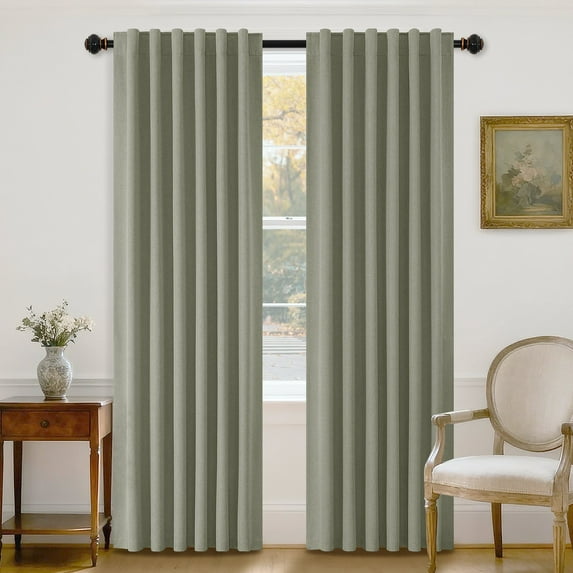 PrimeBeau 100% Blackout Curtains 84 Inch Length 2 Panels Set for Bedroom Windows/Living Room Thermal Insulated linen-like fabric Blend Curtain Rod Pocket/Back Tab Sage