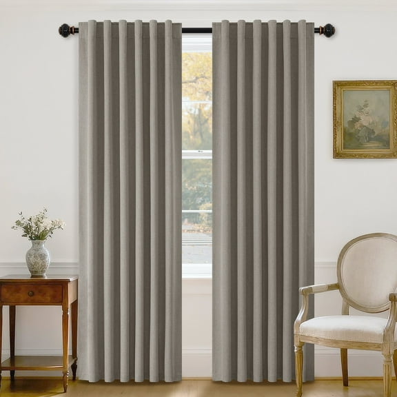 PrimeBeau 100% Blackout Curtains 84 Inch Length 2 Panels Set for Bedroom Windows/Living Room Thermal Insulated linen-like fabric Blend Curtain Rod Pocket/Back Tab Taupe