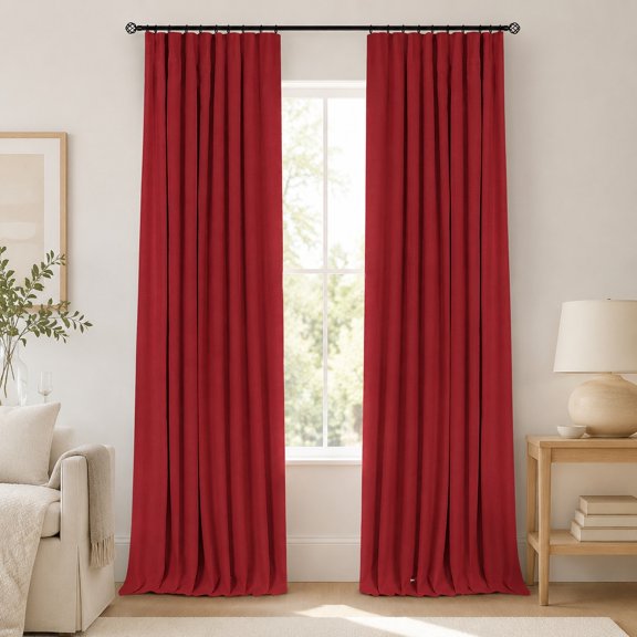 100% Blackout Curtains for Bedroom, Ruby Red Linen Look Thermal Insulated Room Darkening Drapes, 2 Panels, Clip Rings, 50Wx96L Inches