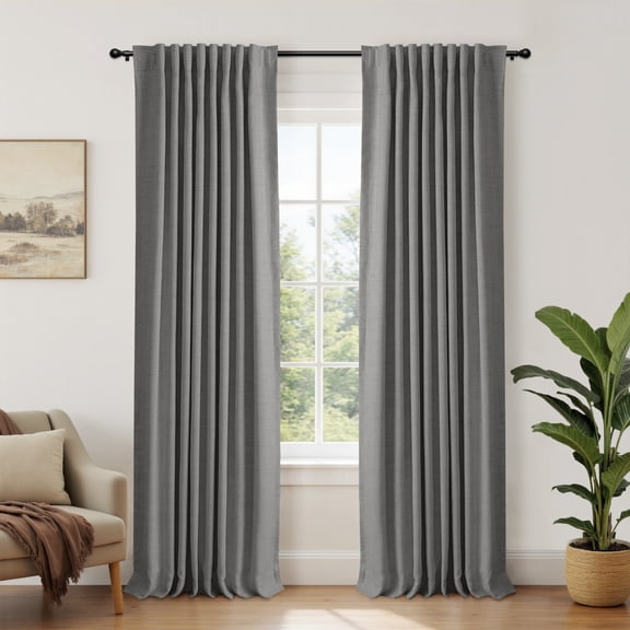 100% Blackout Curtains for Bedroom,Set of 2 Panels,72inch Length Faux Linen Thermal Insulated Back Tab Drapes with Room Darkening,50"Wx72"L,Dark Grey