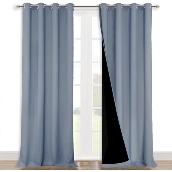 100% Blackout Curtains for Windows, Pack of 2, Vintage Blue, Super Heavy-Duty Black Lined Total Darkness Drapes for Bedroom, 52" W x 102" L