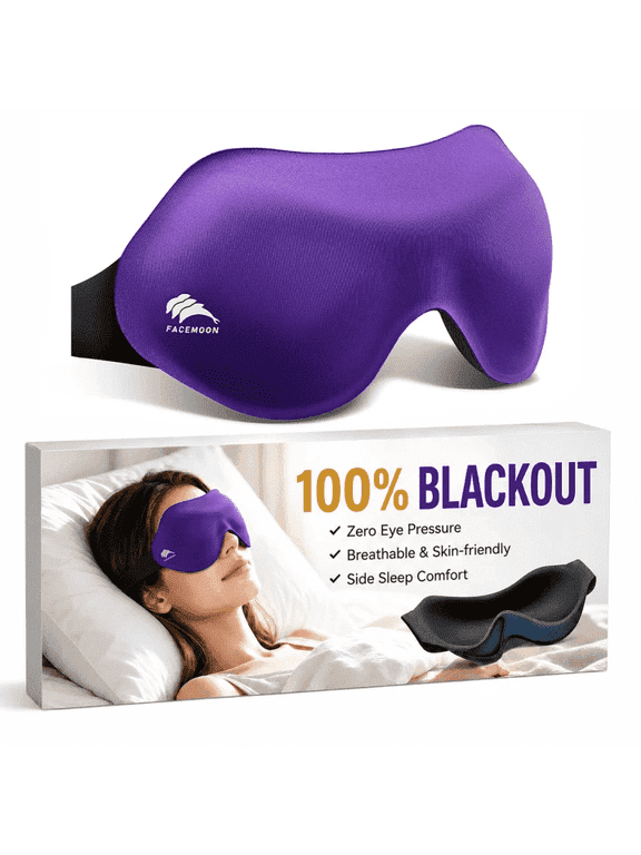 100% Blackout Eye Masks for Sleep: 3D Contoured Zero Eye Pressure Sleeping Mask for Lash Extensions - Great for All Sleep Positions - Perfect for Men Women Airplane Travel Essentials (Purple)