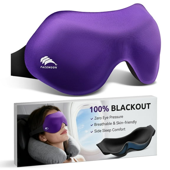 100% Blackout Eye Masks for Sleep: 3D Contoured Zero Eye Pressure Sleeping Mask for Lash Extensions - Great for All Sleep Positions - Perfect for Men Women Airplane Travel Essentials (Purple)
