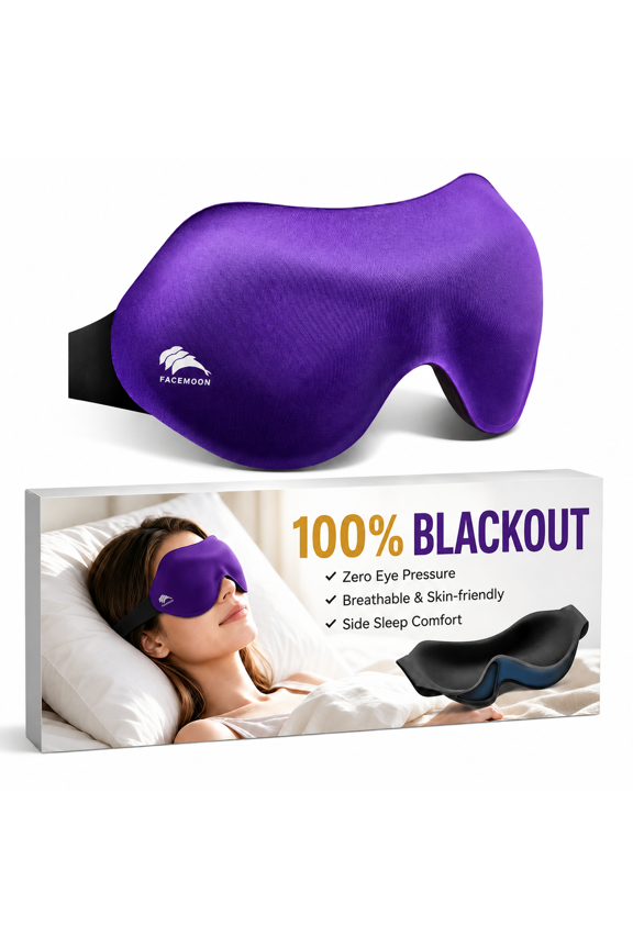 100% Blackout Eye Masks for Sleep: 3D Contoured Zero Eye Pressure Sleeping Mask for Lash Extensions - Great for All Sleep Positions - Perfect for Men Women Airplane Travel Essentials (Purple)