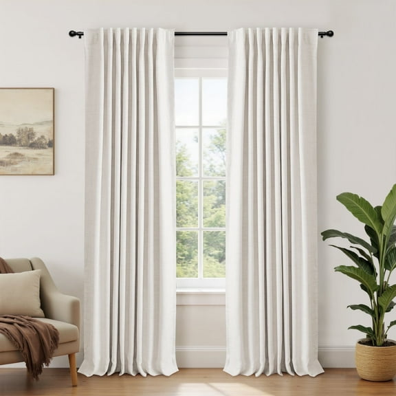 100% Blackout Curtains 72 inch Long for Bedroom,Set of 2 Panels, Faux Linen Thermal Insulated Back Tab Curtain Drapes with Room Darkening,Beige