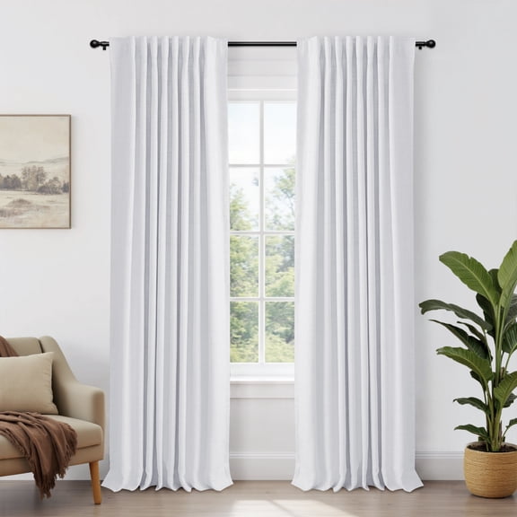 100% Blackout Curtains for Bedroom,Set of 2 Panels,72inch Length Faux Linen Thermal Insulated Back Tab Drapes with Room Darkening,50"Wx72"L,Bright White