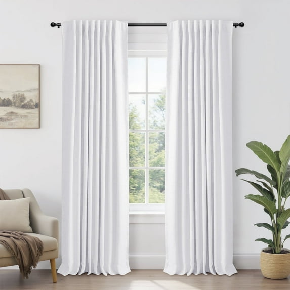 100% Blackout Curtains for Bedroom,Set of 2 Panels,72inch Length Faux Linen Thermal Insulated Back Tab Drapes with Room Darkening,50"Wx72"L,Bright White