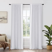 100% Blackout Curtains for Bedroom,Set of 2 Panels,84inch Length Faux Linen Thermal Insulated Back Tab Drapes with Room Darkening,50"Wx84"L,Bright White