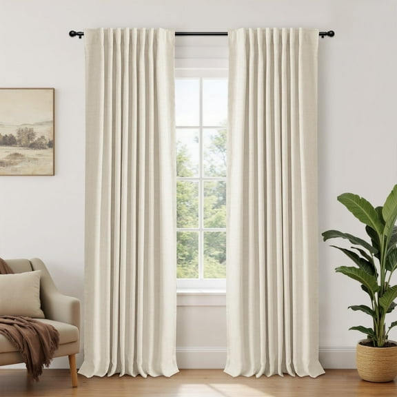 100% Blackout Curtains for Bedroom,Set of 2 Panels,84inch Length Faux Linen Thermal Insulated Back Tab Drapes with Room Darkening,50"Wx84"L,New Cream