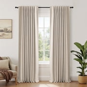 100% Blackout Curtains for Bedroom,Set of 2 Panels,84inch Length Faux Linen Thermal Insulated Back Tab Drapes with Room Darkening,50"Wx84"L,Oatmeal