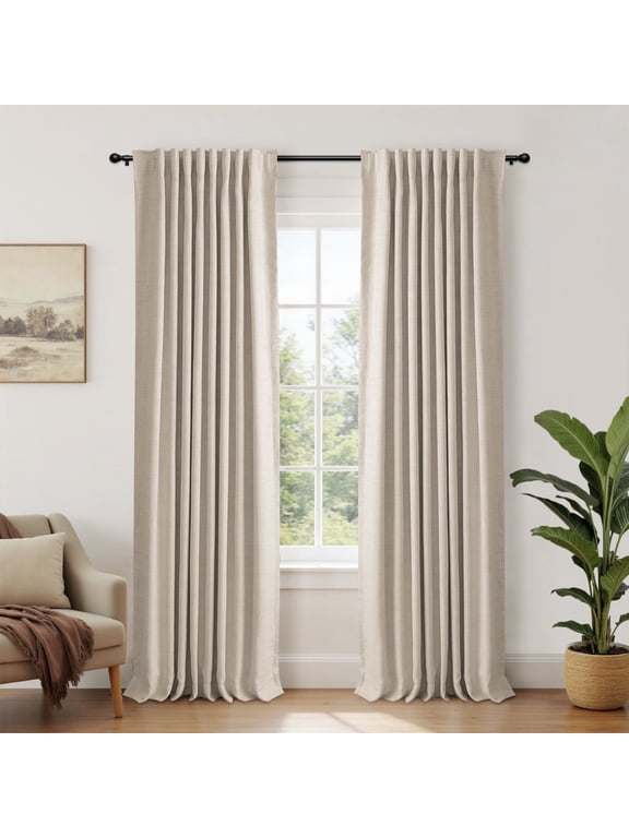 100% Blackout Curtains for Bedroom,Set of 2 Panels,84inch Length Faux Linen Thermal Insulated Back Tab Drapes with Room Darkening,50"Wx84"L,Oatmeal