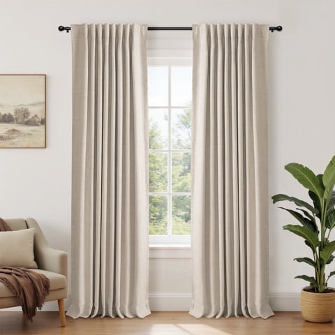 100% Blackout Faux Linen Curtains for Bedroom 90 Inches Long,2 Panels Set,Thermal Insulated Back Tab Drapes,50"Wx90"L,Oatmeal