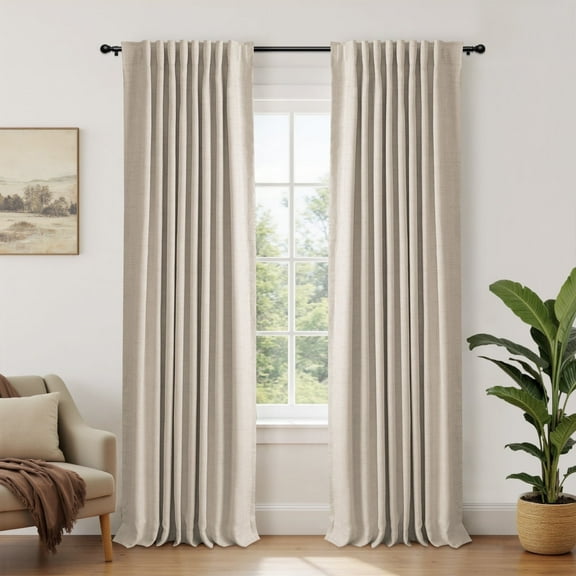 100% Blackout Curtains for Bedroom,Set of 2 Panels,96inch Length Faux Linen Thermal Insulated Back Tab Drapes with Room Darkening,50"Wx96"L,Oatmeal