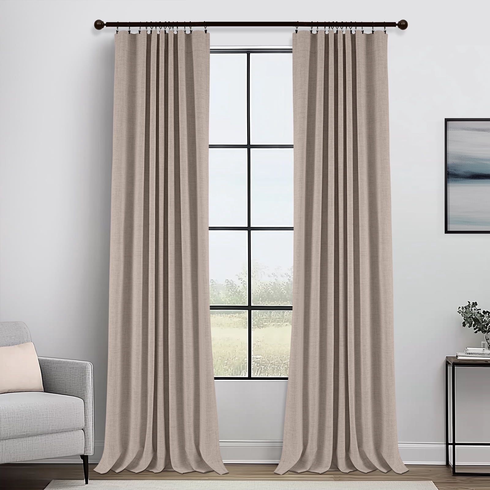 100% Blackout Faux Linen Curtains for Livingroom Bedroom,2 Panels Set