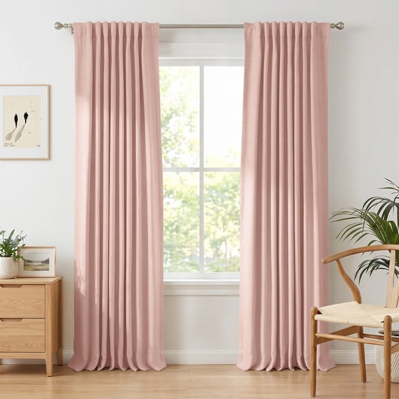 100% Blackout Faux Linen Curtains for Livingroom Bedroom W50 X L84,2 Panels Set Thermal Insulated Curtains With Free 20 Ring Clips- Light Blush
