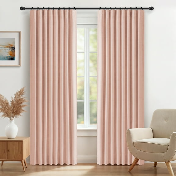 100% Blackout Faux Linen Curtains for Livingroom Bedroom W50 X L84,2 Panels Set Thermal Insulated Curtains With Free 20 Ring Clips- Light Blush